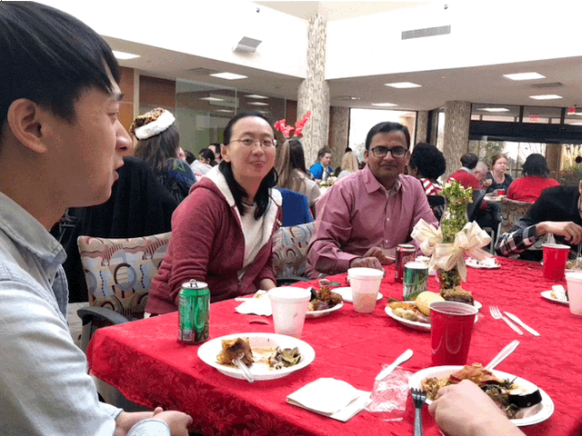 Ji Lab team members enjoying a meal together
